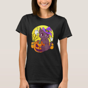 Mädchen Halloween Katze Kürbis Hexenhut Orange Kos T-Shirt