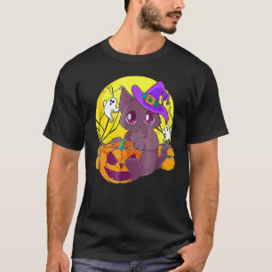Mädchen Halloween Katze Kürbis Hexenhut Orange Kos T-Shirt