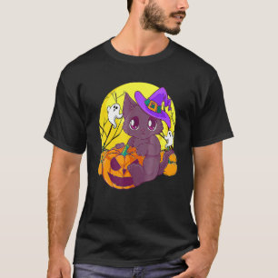 Mädchen Halloween Katze Kürbis Hexenhut Orange Kos T-Shirt