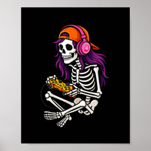 Mädchen Halloween Skelett Gamer Video Gaming Mädch Poster