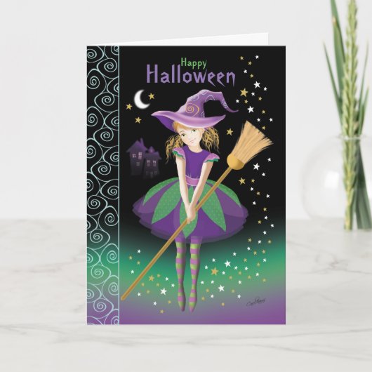 Mädchen, Halloween, Tween Hexe Karte (Vorderseite)