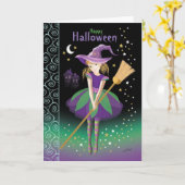 Mädchen, Halloween, Tween Hexe Karte (Gelbe Blume)