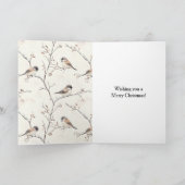 Mädchen hält Hirsch Vögel Baum Creme Weihnachten  Karte (Innenseite)