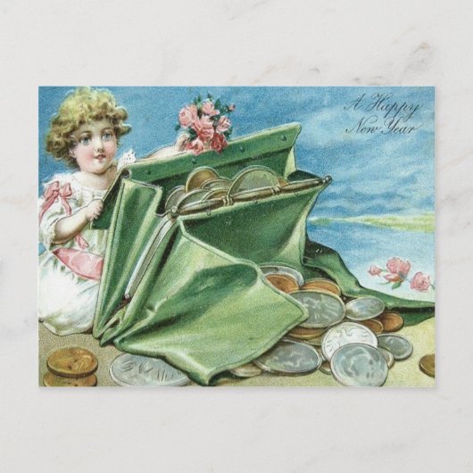 Mädchen Handtasche Münzen Geld Rose Postkarte (Vorderseite)