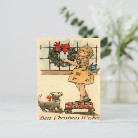 Mädchen-hängender Kranz Postkarte (Stehend Vorderseite)