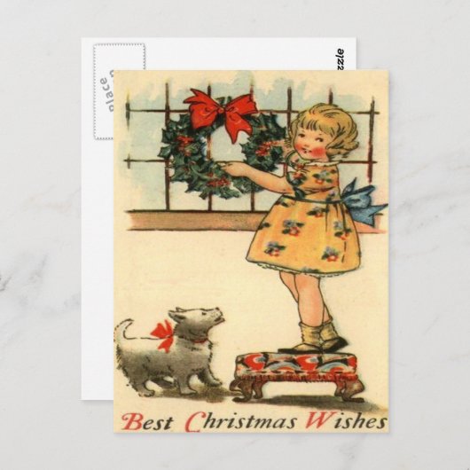 Mädchen-hängender Kranz Postkarte (Vorne/Hinten)