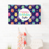 Mädchen Happy Birthday Blue Owl Muster Personalisi Banner (Insitu)