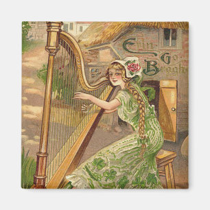 Mädchen Harfe Rose Kleeblatt Erin Go Bragh Magnet