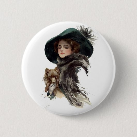 Mädchen Harrison Fisher in einem aquamarinen Hut Button (Vorderseite)