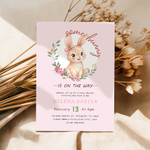Mädchen Hase Wildblume Rosa Schleife Babyparty Einladung