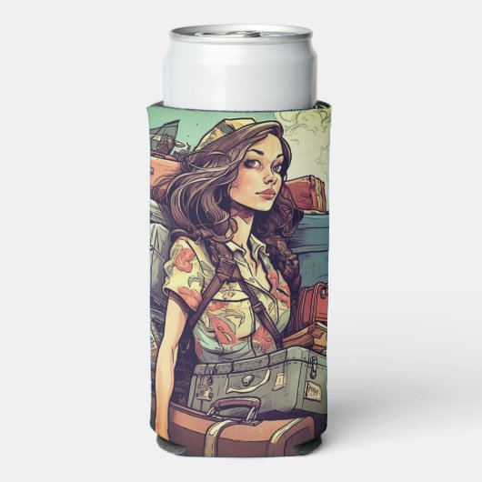 Mädchen hat Gepäck Selters Dosenkühler (Seltzer Rückseite)