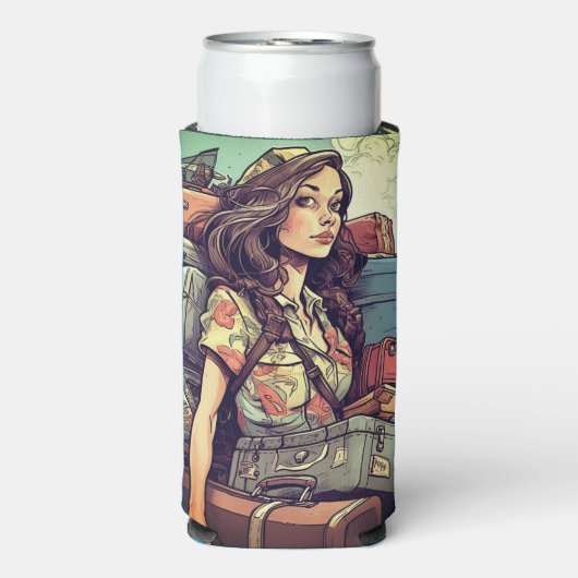 Mädchen hat Gepäck Selters Dosenkühler (Seltzer Vorderseite)