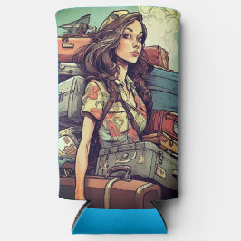 Mädchen hat Gepäck Selters Dosenkühler