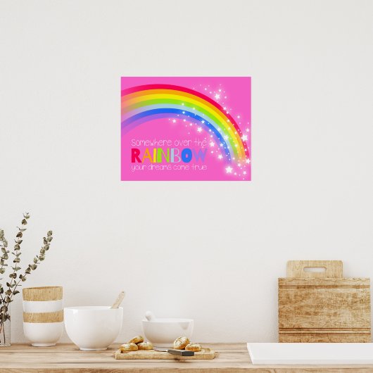 Mädchen helle Regenbogenträume rosa Himmelsposter Poster (Küche)