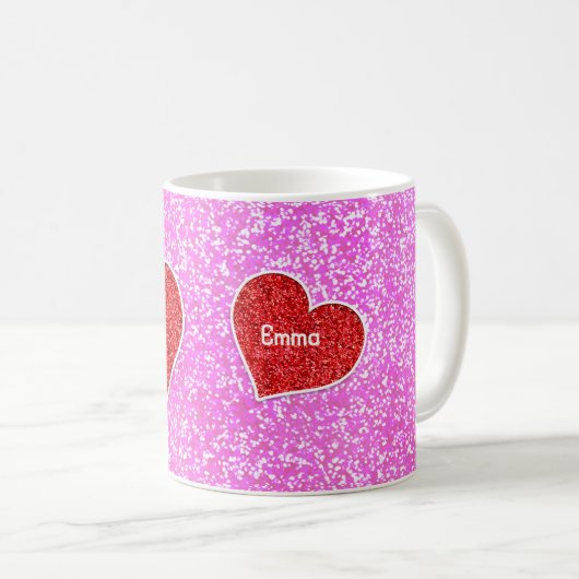 MÄDCHEN-HERZPINK-GLITZER TASSE (VorderseiteRechts)