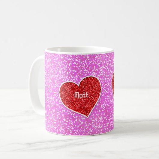 MÄDCHEN-HERZPINK-GLITZER TASSE (Vorderseite Links)