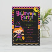 Mädchen Hexen Halloween-Party Einladung (Stehend Vorderseite)