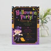 Mädchen Hexen Halloween-Party Einladung (Stehend Vorderseite)