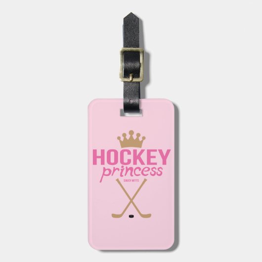 Mädchen-Hockey-Prinzessin Pink Hockey Bag Tag Gepäckanhänger (Vorderseite vertikal)