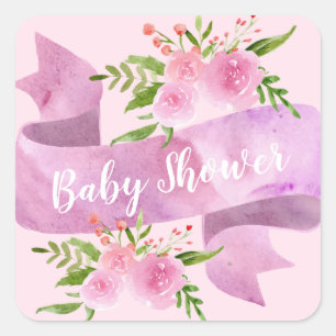 Mädchen, Hübsch, elegant, floralblau, pink Babydus Quadratischer Aufkleber