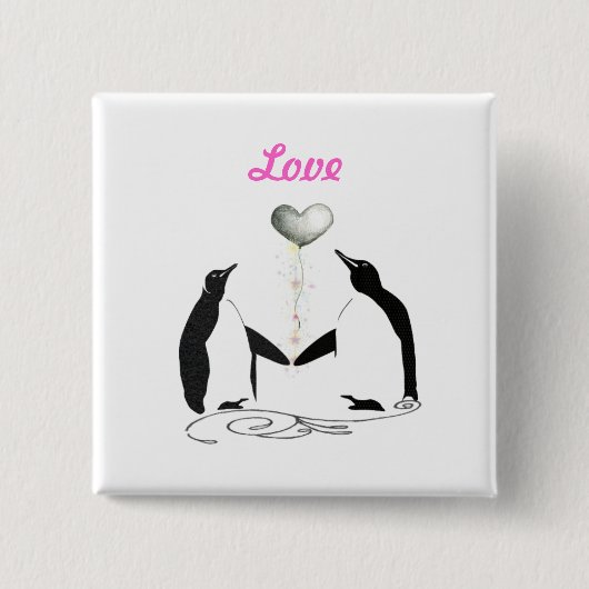 Mädchen Hübsche Niedliche Penguin Love Birds Butto Button (Vorderseite)