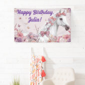 Mädchen Hübsche Ponys Pastell Blumen Pferd Banner (Insitu)