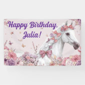 Mädchen Hübsche Ponys Pastell Blumen Pferd Banner (Horizontal)
