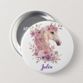 Mädchen Hübsche Ponys Pastell Blumen Pferd Button (Vorne & Hinten)