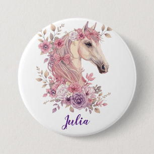 Mädchen Hübsche Ponys Pastell Blumen Pferd Button