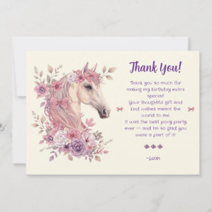 Mädchen Hübsche Ponys Pastell Blumen Pferd Dankeskarte