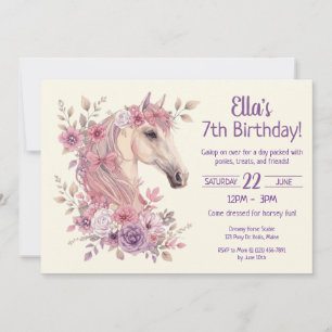 Mädchen Hübsche Ponys Pastell Blumen Pferd Einladu Einladung
