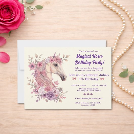 Mädchen Hübsche Ponys Pastell Blumen Pferd Einladung