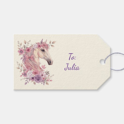 Mädchen Hübsche Ponys Pastell Blumen Pferd Geschenkanhänger (Vorderseite (Horizontal))