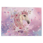 Mädchen Hübsche Ponys Pastell Blumen Pferd Große Geschenktüte (Rückseite)