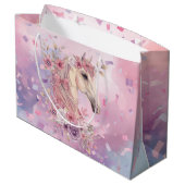 Mädchen Hübsche Ponys Pastell Blumen Pferd Große Geschenktüte (Rückseite Schrägansicht)