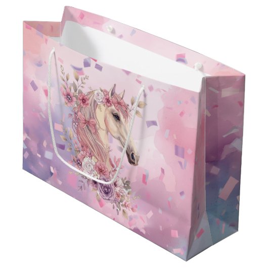 Mädchen Hübsche Ponys Pastell Blumen Pferd Große Geschenktüte (Vorderseite Schrägansicht)