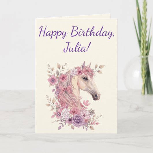 Mädchen Hübsche Ponys Pastell Blumen Pferd Karte (Vorderseite)