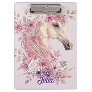 Mädchen Hübsche Ponys Pastell Blumen Pferd Klemmbrett