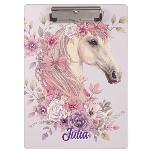 Mädchen Hübsche Ponys Pastell Blumen Pferd Klemmbrett (Vorderseite)