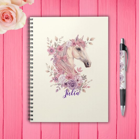 Mädchen Hübsche Ponys Pastell Blumen Pferd Notizblock