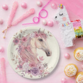 Mädchen Hübsche Ponys Pastell Blumen Pferd Pappteller (Party)