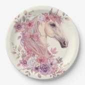 Mädchen Hübsche Ponys Pastell Blumen Pferd Pappteller (Vorderseite)
