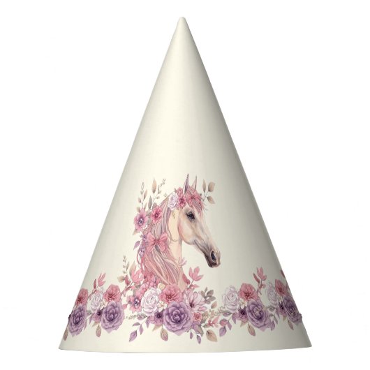 Mädchen Hübsche Ponys Pastell Blumen Pferd Partyhütchen (Vorderseite)