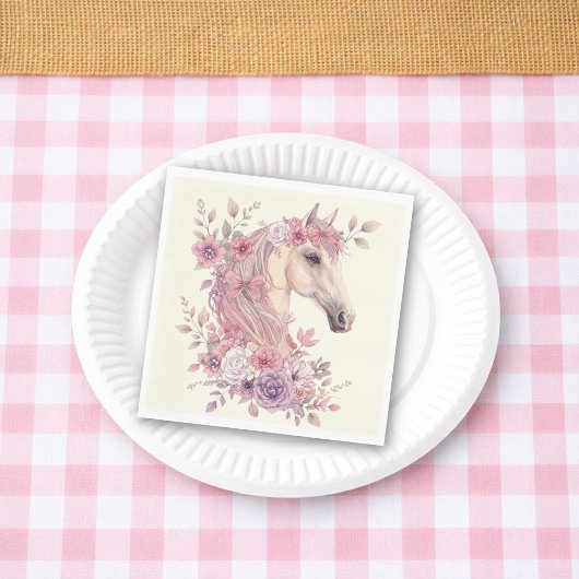 Mädchen Hübsche Ponys Pastell Blumen Pferd Serviette
