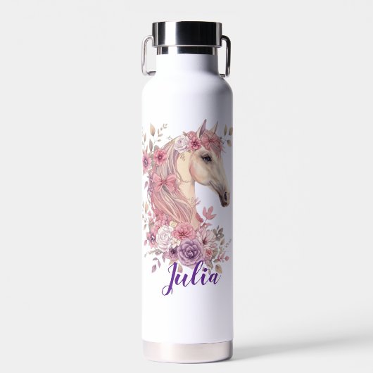 Mädchen Hübsche Ponys Pastell Blumen Pferd Trinkflasche (Vorne)