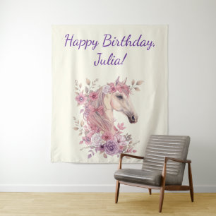 Mädchen Hübsche Ponys Pastell Blumen Pferd Wandteppich