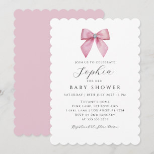 Mädchen Hübsche Rosa Schleife Baby Shower  Einladung
