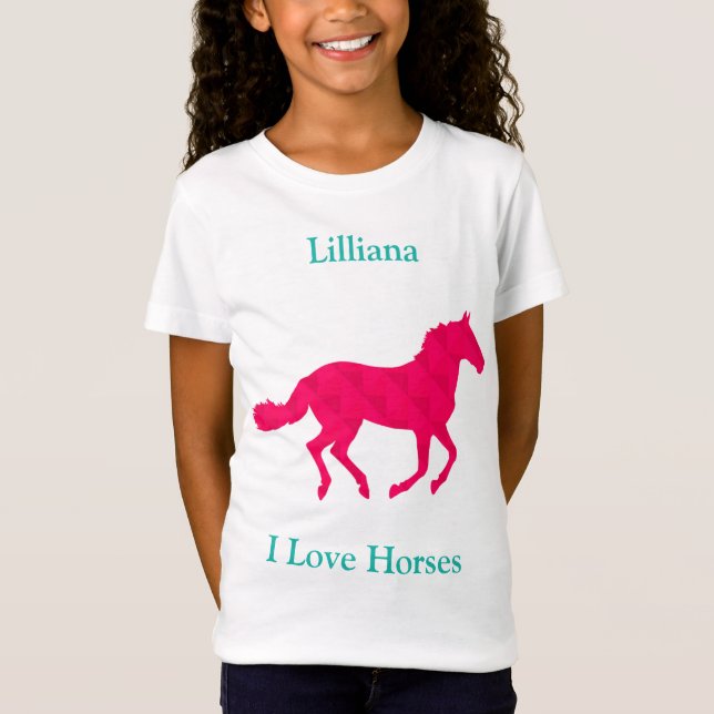 Mädchen "I Liebe Horses" Rosa Pferde T - Shirt (Vorderseite)