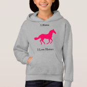 Mädchen "I Liebe Pferde" Rosa Pferderennröschen Hoodie (Vorderseite)