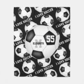 Mädchen Ich Liebe Fußball schwarz-weiß Fleecedecke (Vorderseite)